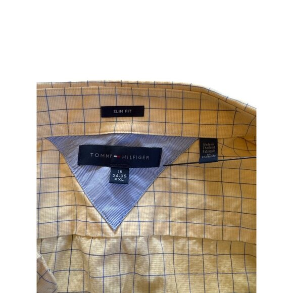Tommy Hilfiger Dress Shirt XXL 18 34/35 Slim Fit  Yellow/Blue Plaid Long Sleeve - Picture 5 of 6